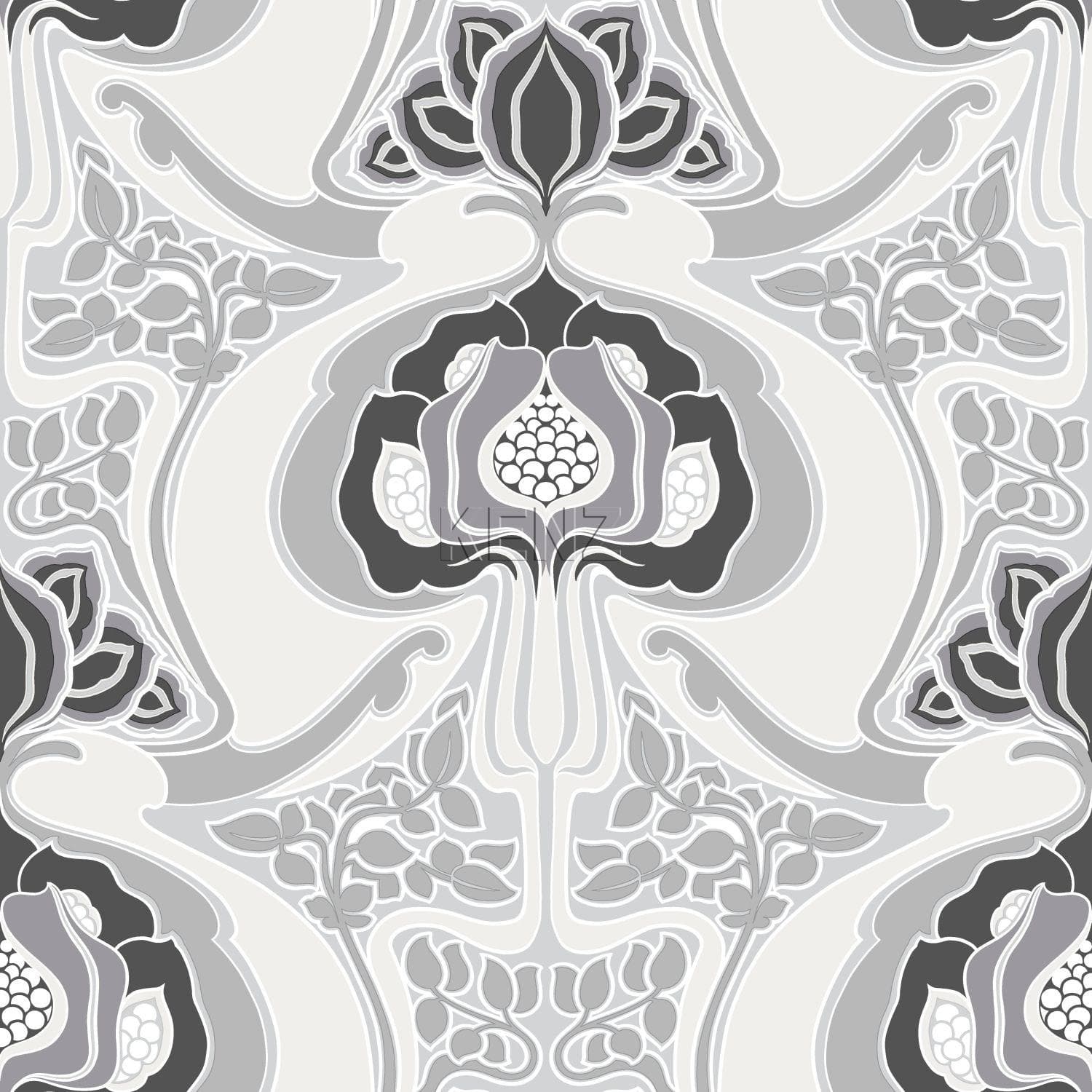 wallpaper Art Nouveau floral pattern black and gray 347209