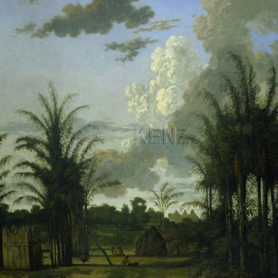 wall mural tropical landscape green, blue and mustard green 357234